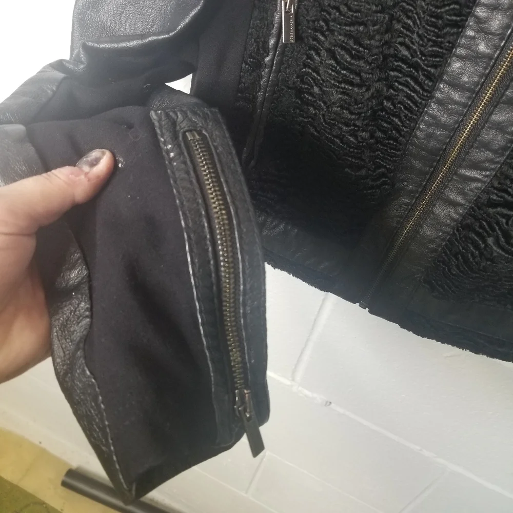 BCBG Bernice black leather mixed jacket